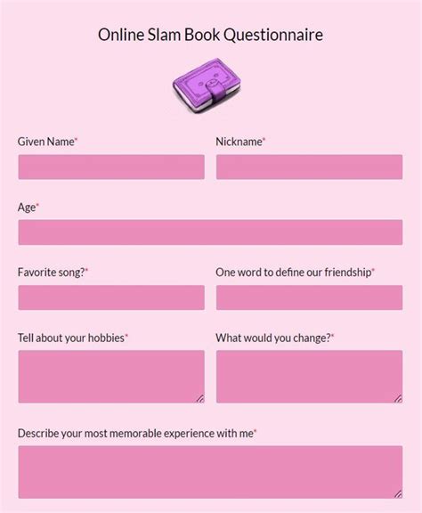 slam book template|slum book questionnaire.